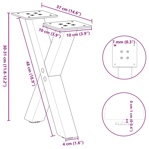 vidaXL Coffee Table Legs X-Shape 2 pcs. White 37x(30-31) cm Steel