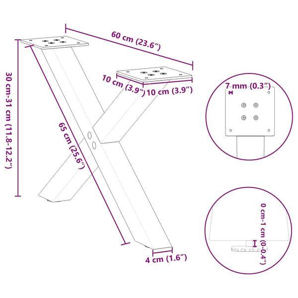 vidaXL Coffee Table Legs X-Shape 2 pcs. White 60x(30-31) cm Steel