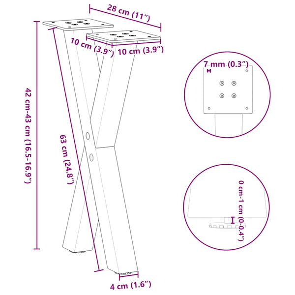 vidaXL Coffee Table Legs X-Shape 2 pcs White 28x(42-43) cm Steel