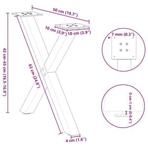 vidaXL Coffee Table Legs X-Shape 2 pcs. White 50x(42-43) cm Steel