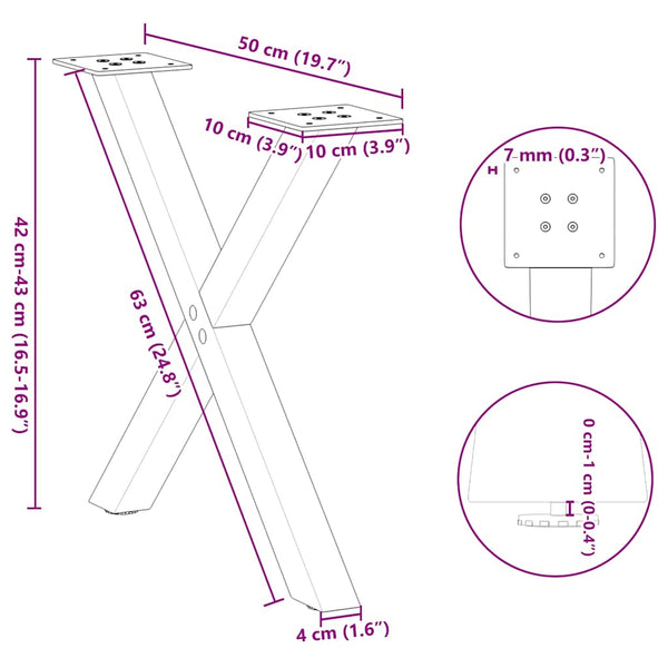 vidaXL Coffee Table Legs X-Shape 2 pcs. White 50x(42-43) cm Steel