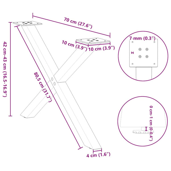 vidaXL Coffee Table Legs X-Shape 2 pcs White 70x(42-43) cm Steel