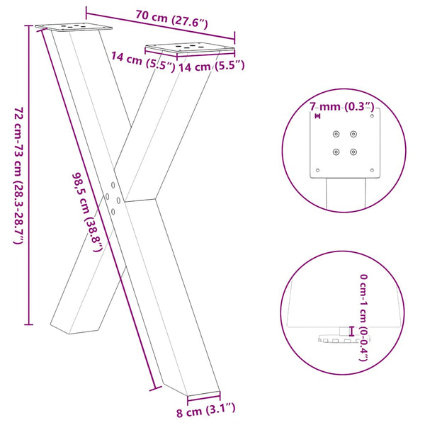 vidaXL Dining Table Legs X-Shape 3 pcs. White 70x(72-73) cm Steel