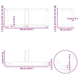vidaXL Coffee Table Legs T-Shaped 2 pcs Black 60x25x(30-31) cm Steel