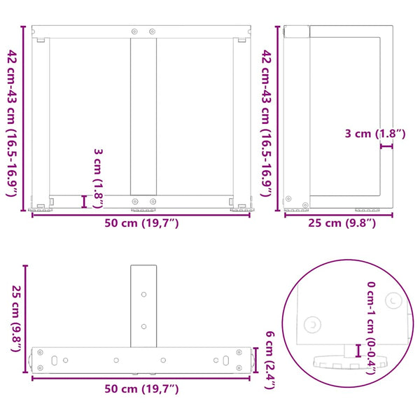 vidaXL Coffee Table Legs T-shaped 2 pcs Anthracite 50x25x(42-43) cm Steel
