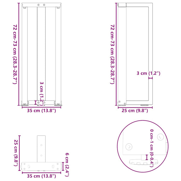 vidaXL Console Table Legs T-Shaped 2 pcs. Anthracite 38x25x(72-73)cm Steel