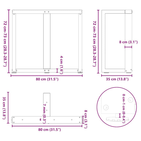 Tischbeine T-Form Anthrazit 80x35 cm, 2er Set