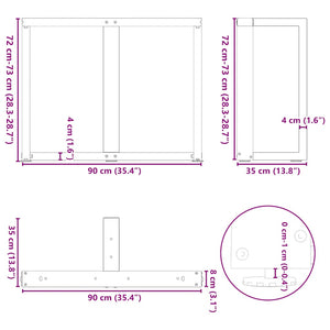 Esstischbeine T-Form, 2er Set, Weiß