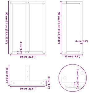 Bartischbeine T-Form, 2er Set, Schwarz