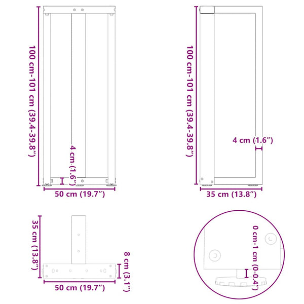 Bartischbeine T-Form, 2er Set, Weiß