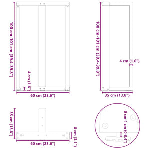Bartischbeine T-Form, 2er Set, Schwarz