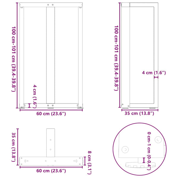 Bartischbeine T-Form Anthrazit, 2er Set