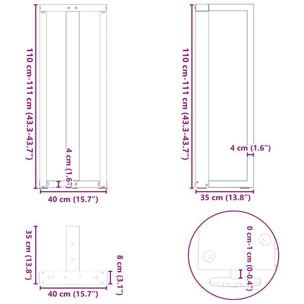Bartischbeine T-Form Schwarz, 2er-Set