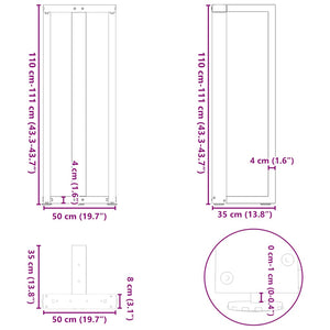 Bartischbeine T-Form, Schwarz, 2er Set