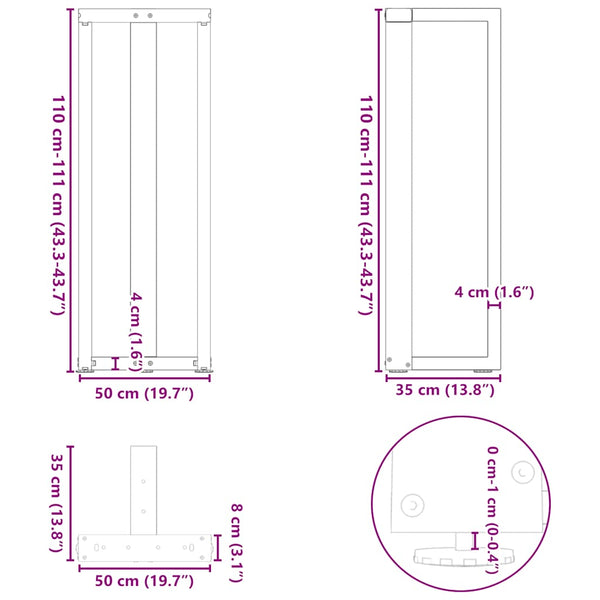 Bartischbeine T-Form, Schwarz, 2er Set