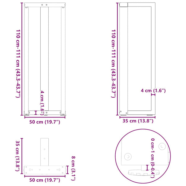 Bartischbeine T-Form, 2er Set, Weiß