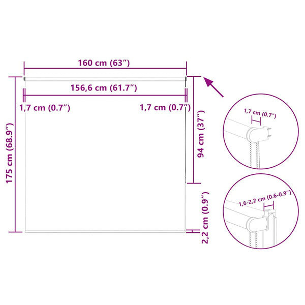vidaXL Blackout Roller Blind White 160x175 cm Fabric width 156.6 cm