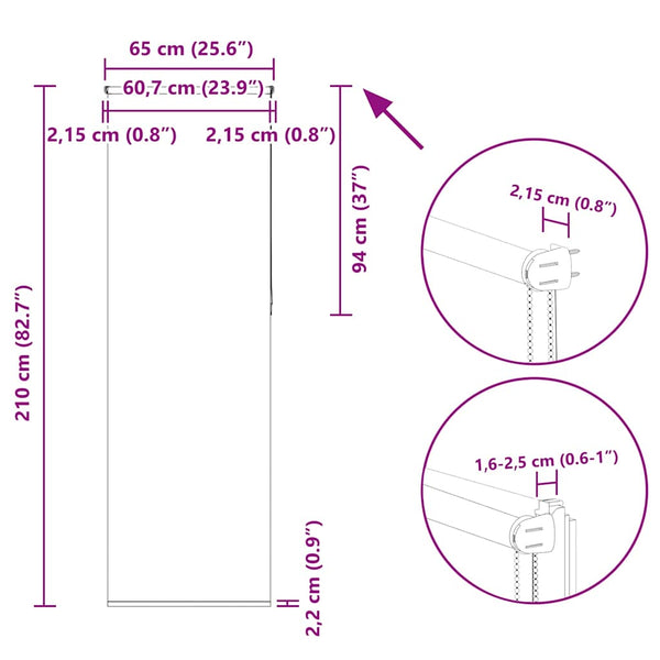 vidaXL Blackout Roller Blind White 65x210cm Fabric Width 60.7 cm Polyester