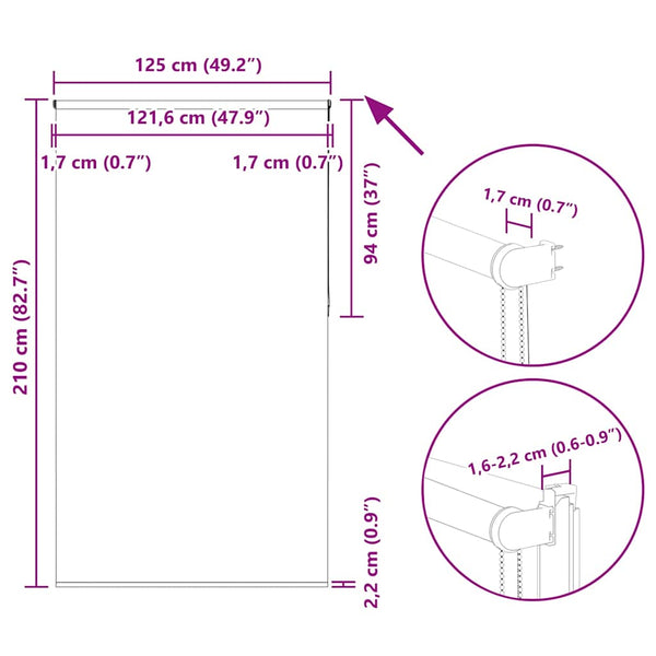vidaXL Blackout Roller Blind White 125x210 cm Fabric width 121.6 cm