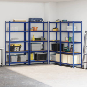 vidaXL 5-Tier Storage Shelves 4 pcs Blue Steel & Engineered Wood