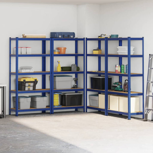 vidaXL 5-Tier Storage Shelves 4 pcs Blue Steel & Engineered Wood