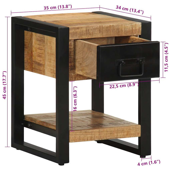 vidaXL Bedside Cabinet 35x34x45 cm Rough Mango Wood