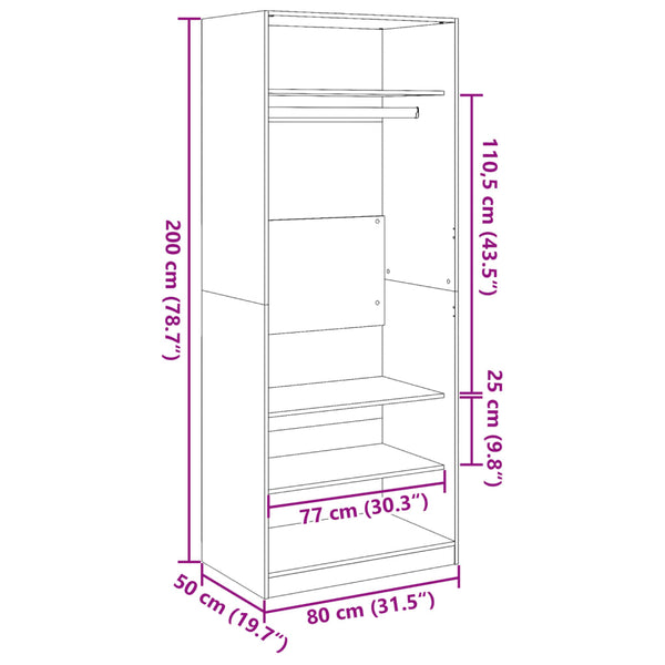 vidaXL Wardrobe Concrete Grey 80x50x200 cm Engineered Wood