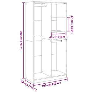 vidaXL Wardrobe Sonoma Grey 100x50x200 cm Engineered Wood