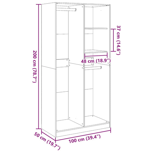 vidaXL Wardrobe Sonoma Grey 100x50x200 cm Engineered Wood