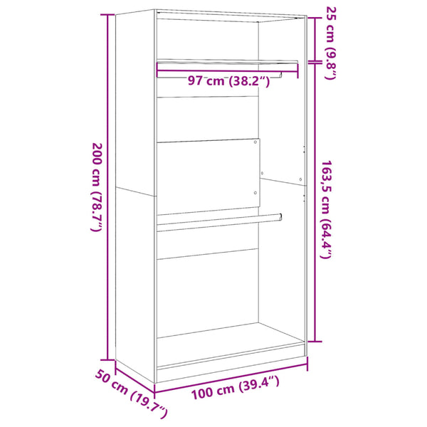 vidaXL Wardrobe Brown Oak Look 100x50x200 cm Engineered Wood