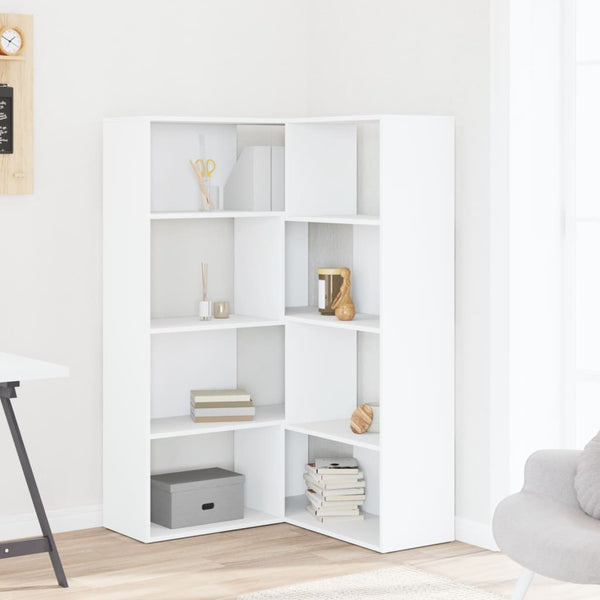 vidaXL Corner Bookcase 4-Tier White 85x85x140 cm Engineered Wood