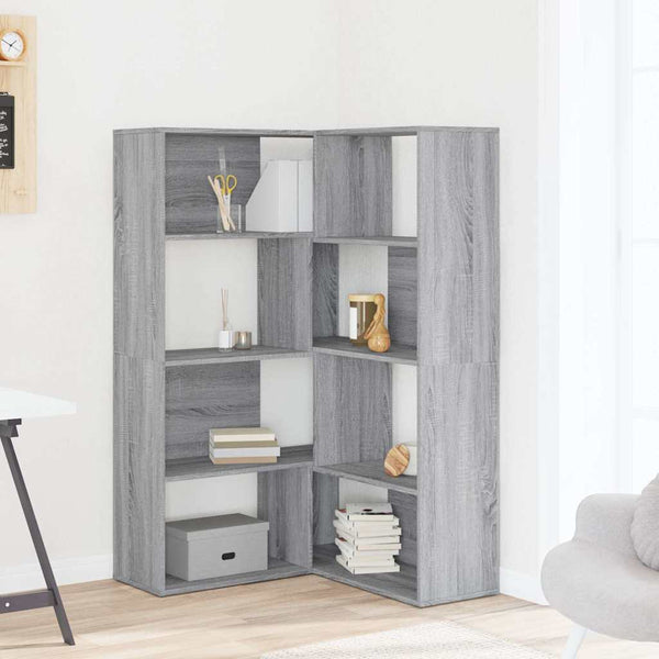 vidaXL Corner Bookcase 4 Tiers Gray Sonoma 85x85x140 cm Engineered Wood