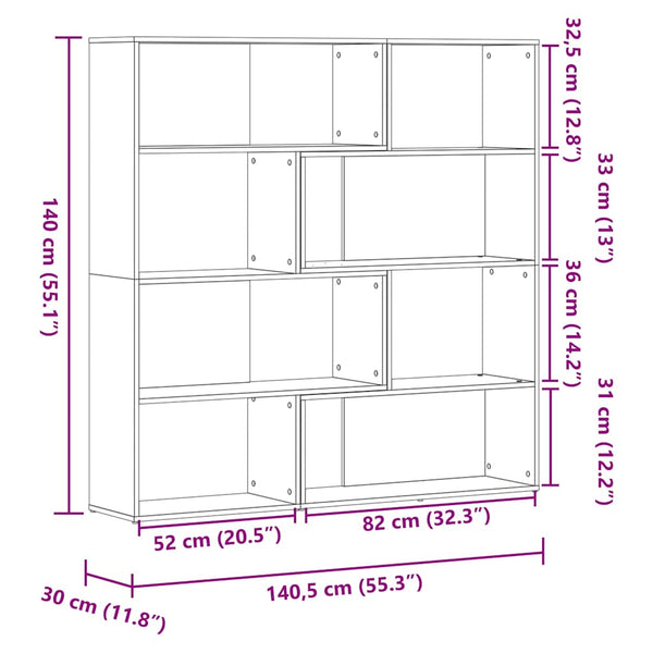 vidaXL Corner Bookcase 4 Tiers Gray Sonoma 85x85x140 cm Engineered Wood