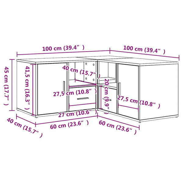 vidaXL Corner Shelf White 160x40x45 cm Engineered Wood