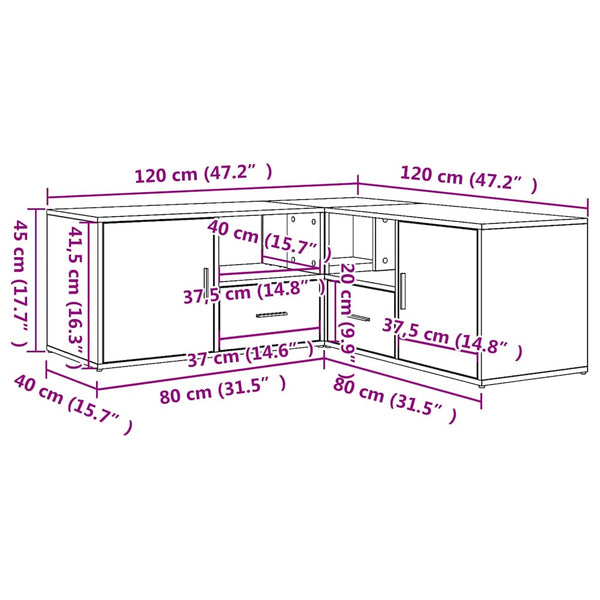 vidaXL Corner Shelf Concrete Grey 200x40x45 cm Engineered Wood