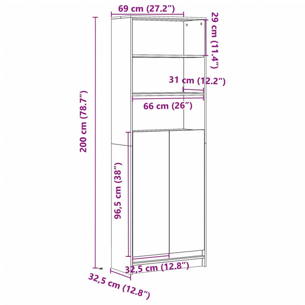 vidaXL Highboard with LED lighting Grey 69x32.5x200 cm Engineered Wood