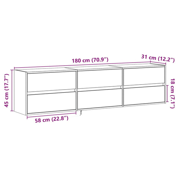 TV-Wandschrank mit LED, Grau Sonoma, 180 cm