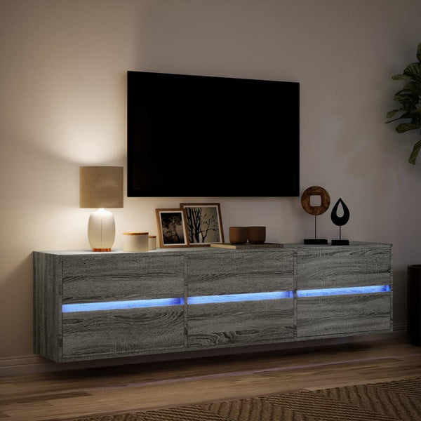 TV-Wandschrank mit LED, Grau Sonoma, 180 cm
