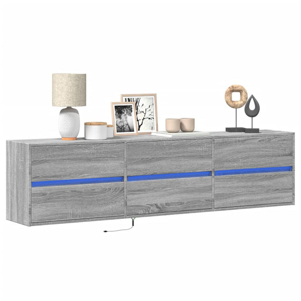 TV-Wandschrank mit LED, Grau Sonoma, 180 cm