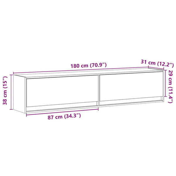 TV-Wandschrank mit LED, Grau Sonoma, 180 cm