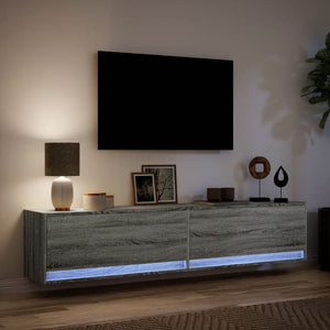 TV-Wandschrank mit LED, Grau Sonoma, 180 cm
