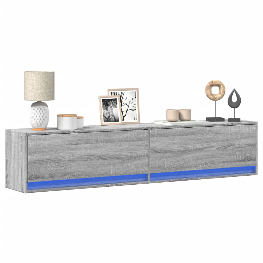 TV-Wandschrank mit LED, Grau Sonoma, 180 cm