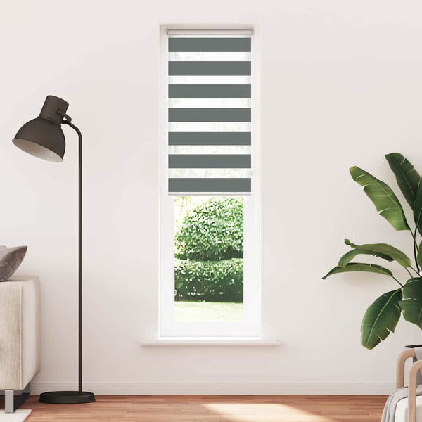 vidaXL Double Roller Blind Dark Grey 65x200 cm Fabric Width 60.9 cm Polyester