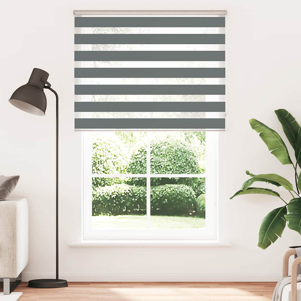 vidaXL Double Roller Blind Dark Grey 145x200 cm Fabric Width 140.9 cm Polyester