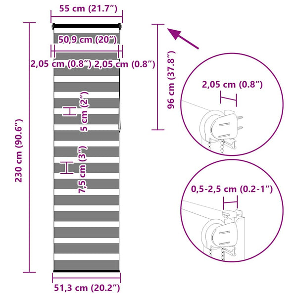 vidaXL Day and Night Blind Dark Grey 55x230 cm Fabric Width 50.9 cm Polyester