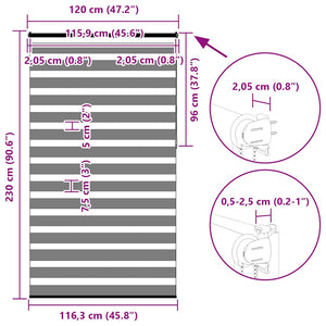 vidaXL Day and Night Blind Dark Grey 120x230 cm Fabric Width 115.9 cm Polyester