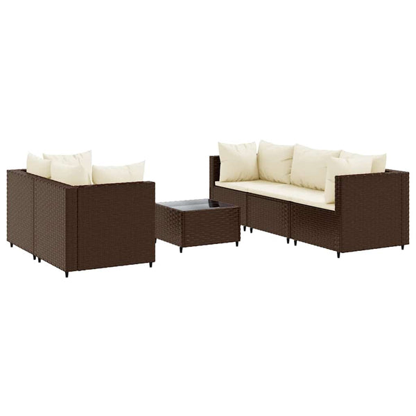 vidaXL 6-Piece Garden Lounge Set with Cushions Brown Poly Rattan