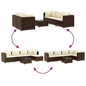 vidaXL 6-Piece Garden Lounge Set with Cushions Brown Poly Rattan