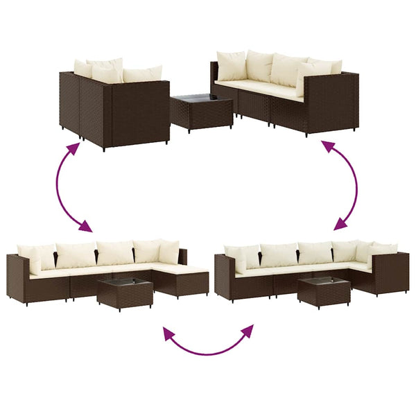 vidaXL 6-Piece Garden Lounge Set with Cushions Brown Poly Rattan