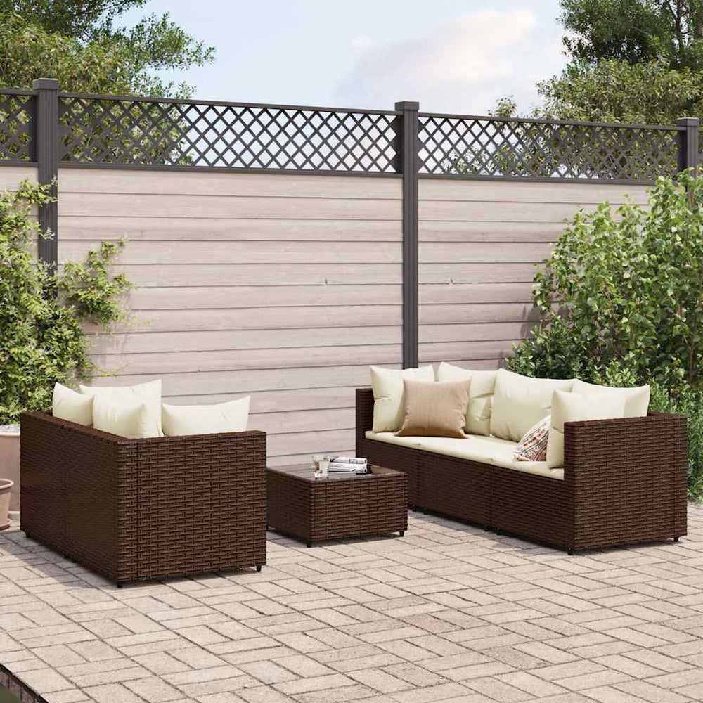 vidaXL 6-Piece Garden Lounge Set with Cushions Brown Poly Rattan